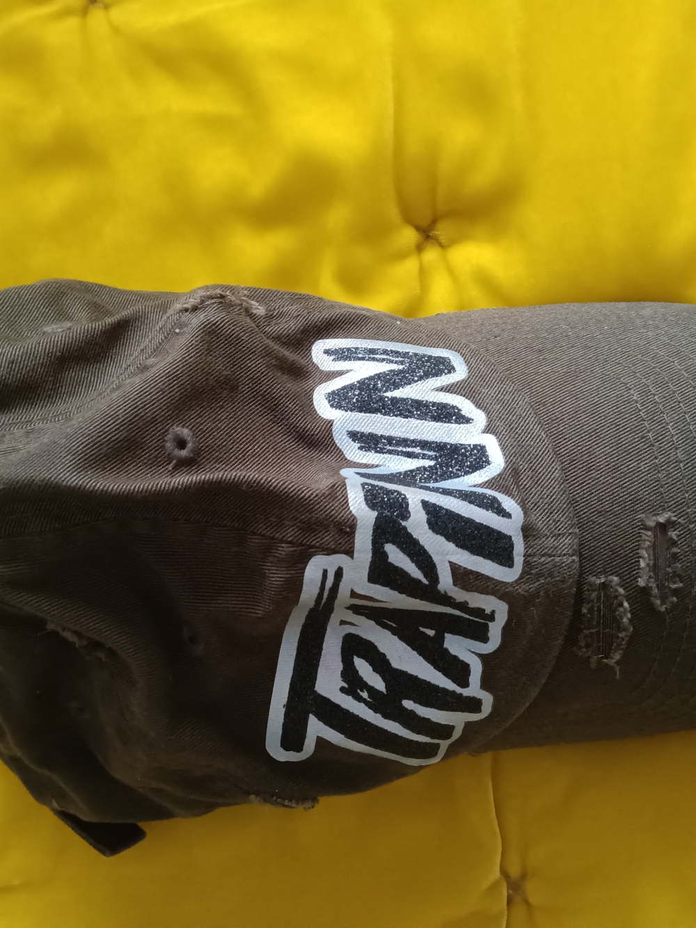 Brown Trashed Graphic Baseball Cap - White Logo